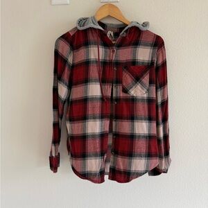 Mudd Red and Black Checkered Hooded Top